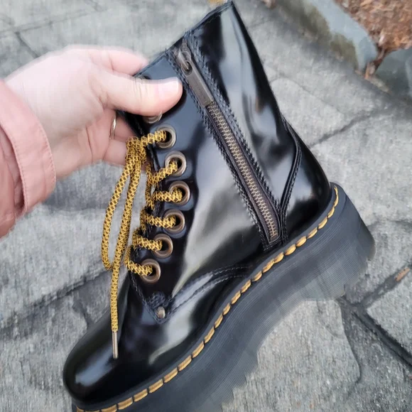 Dr. Martens Black Combat Boots with Yellow Laces - Picture 9 of 15
